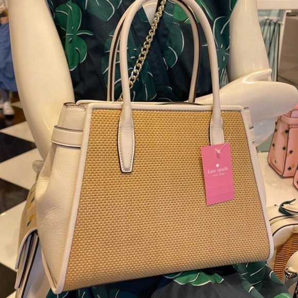 Kate Spade Lucia Straw Medium Satchel Parchment - Picture 10 of 16
